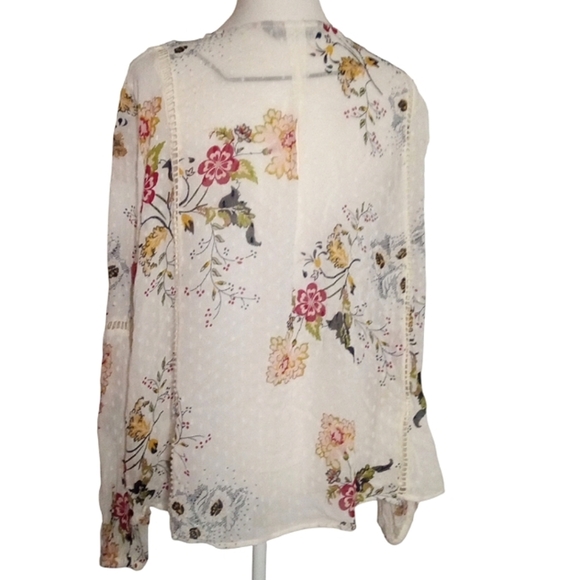 Zara Woman Floral Boho Style Needlepoint Tassel Tie Front Blouse Size Medium - Picture 6 of 10